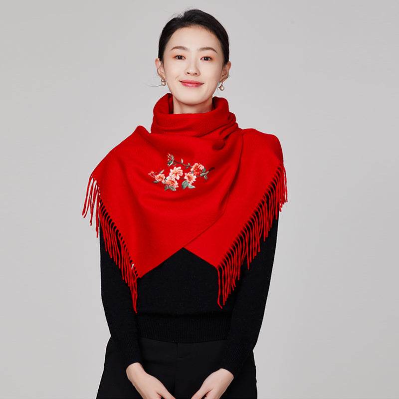 Handmade Embroidery Wool Cashmere Scarf Winter Wrap Shawl 200x38cm - SinoCultural -- HYFSJ054-1