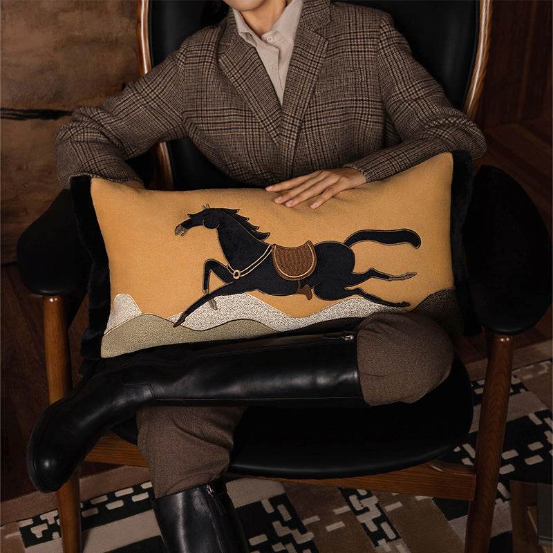 Chinoiserie Equestrian Decorative Lumbar Pillow for Living Room - SinoCultural -- SJZBZ079A01