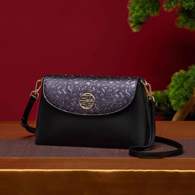 Embossing Leather Red Shoulder Bag Wedding Handbag - SinoCultural -- P240042R