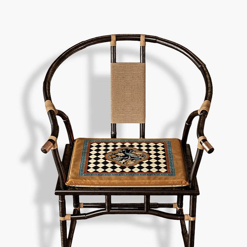 Chinoiserie Vintage Luxury Peacock Pattern Short Plush Chair Cushion - SinoCultural -- SC023A38