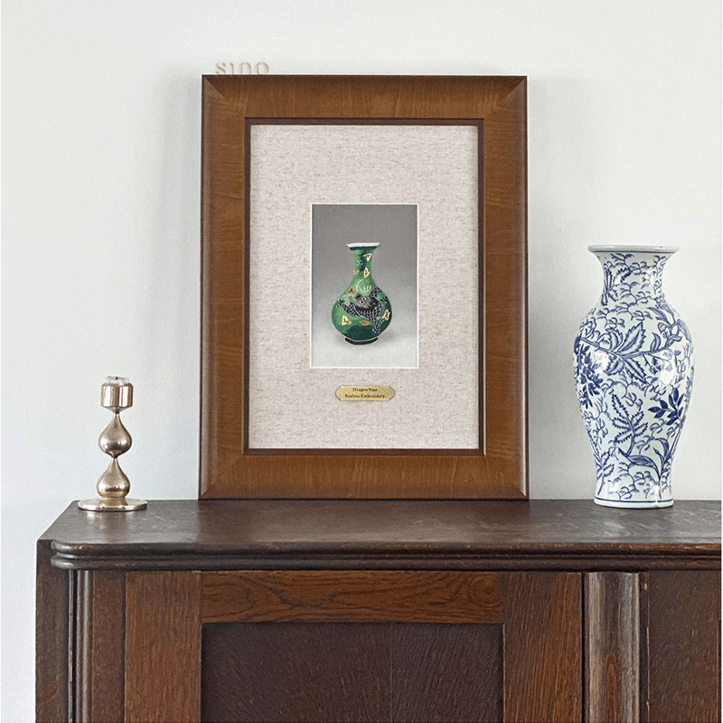 Intangible Heritage Suzhou Embroidery Dragon Vase Wall Art - SinoCultural -- JN1106