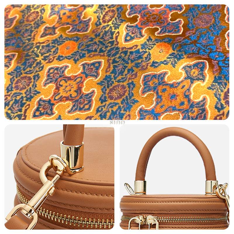 Song Brocade Vintage Bucket Bag Crossbody Bag Four Harmonies and Ruyi Pattern - SinoCultural -- P110179