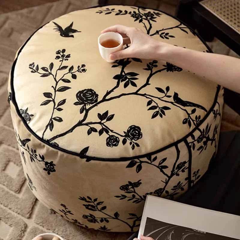 Chinoiserie Autumn Living Room Couch Cushion Pouf - SinoCultural -- B48J0006-1-C