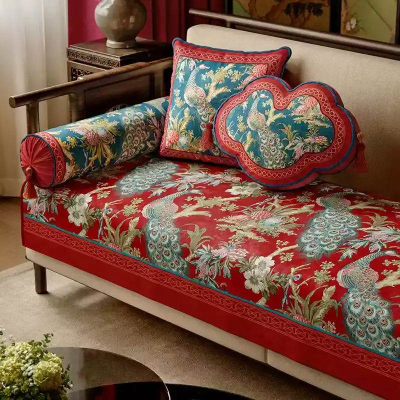 Chinoiserie Luxurious Peacock Decorative Throw Pillow - SinoCultural -- SJZBZ066A01