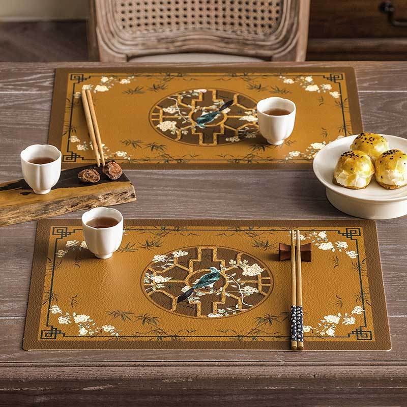 2-Piece Chinoiserie Vintage Classic Palace Style Thick Table Mat - SinoCultural -- TM043A3045 -