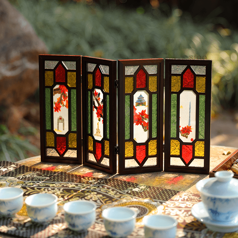 Embroidery Chinese Style Rosewood Cantonese Mansion Window Ornament - SinoCultural -- BXL06WCS174A02