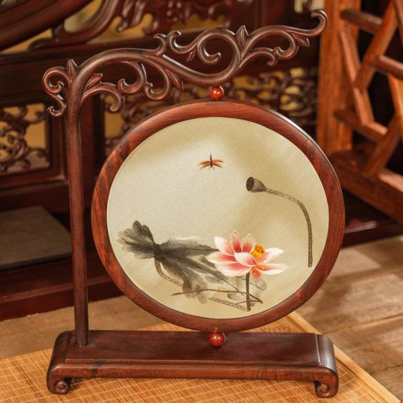 Handcrafted Embroidery Lotus High-End Decorative Tabletop Decoration - SinoCultural -- JZSX002A10