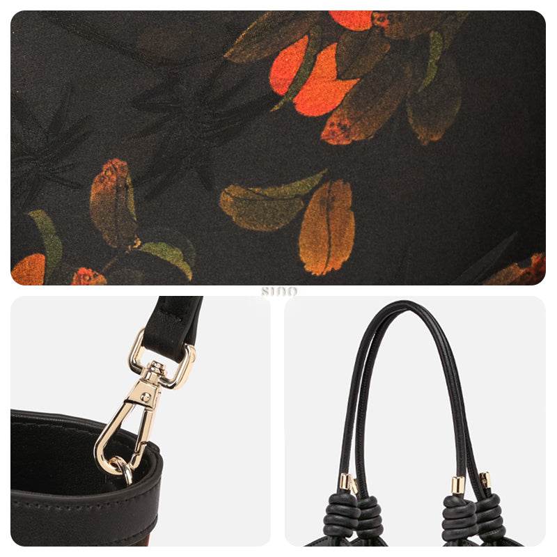 Xiangyunsha Silk Leather Printed Persimmon Shoulder Bag - SinoCultural -- YS120763