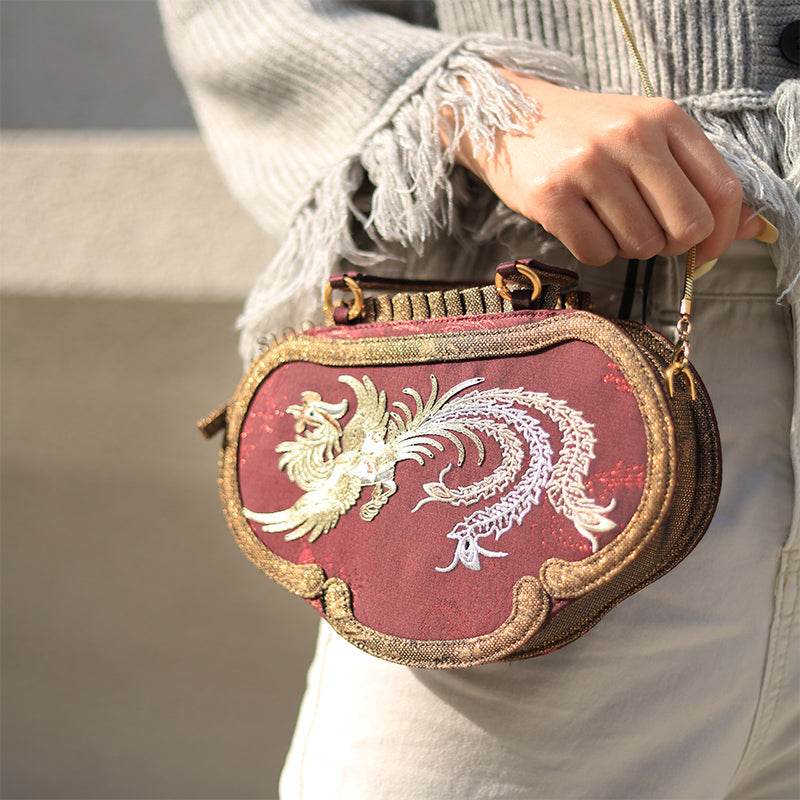 Ultra-Light Ruyi Phoenix Embroidery Handbag Recycled Fabric with Hualuo Silk 205g - SinoCultural -- GD1212