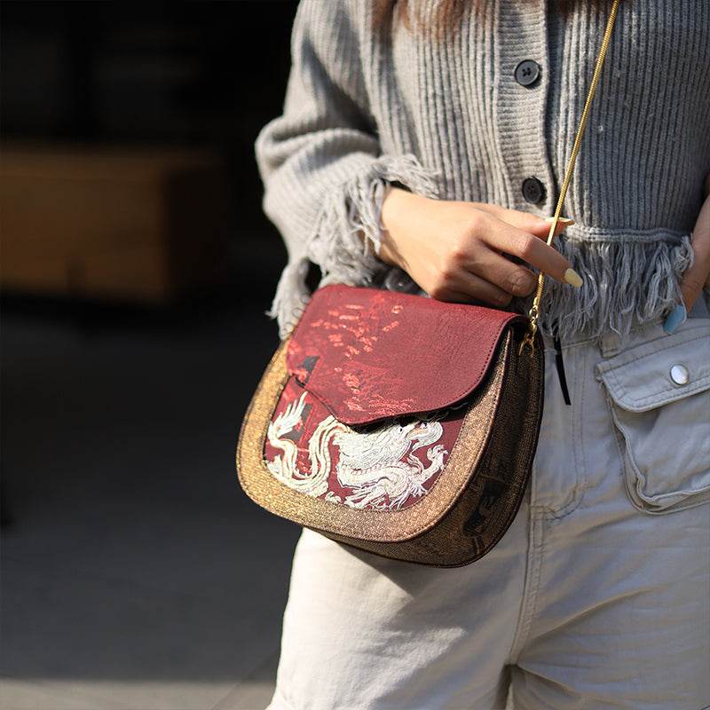 Ultra-Light Saddle Loong Embroidery Bag Recycled Fabric with Hualuo Silk 216g - SinoCultural -- GD1201