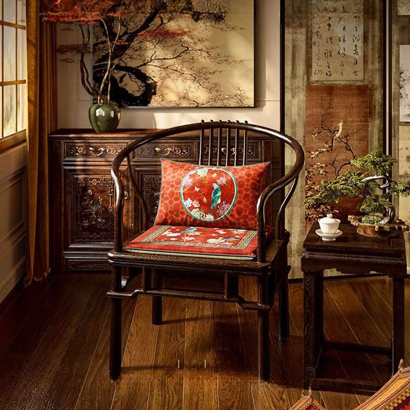 Chinoiserie Palace Red Glaze Festive Wooden Chair Cushion - SinoCultural -- SC008A38 -