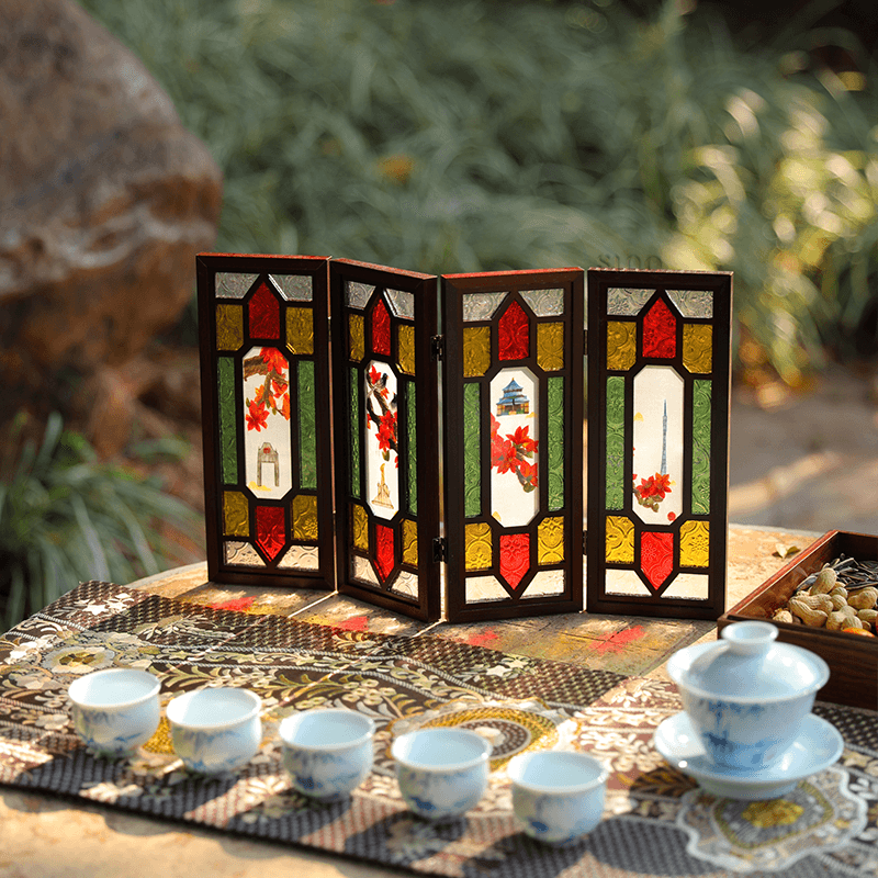 Embroidery Chinese Style Rosewood Cantonese Mansion Window Ornament - SinoCultural -- BXL06WCS174A02
