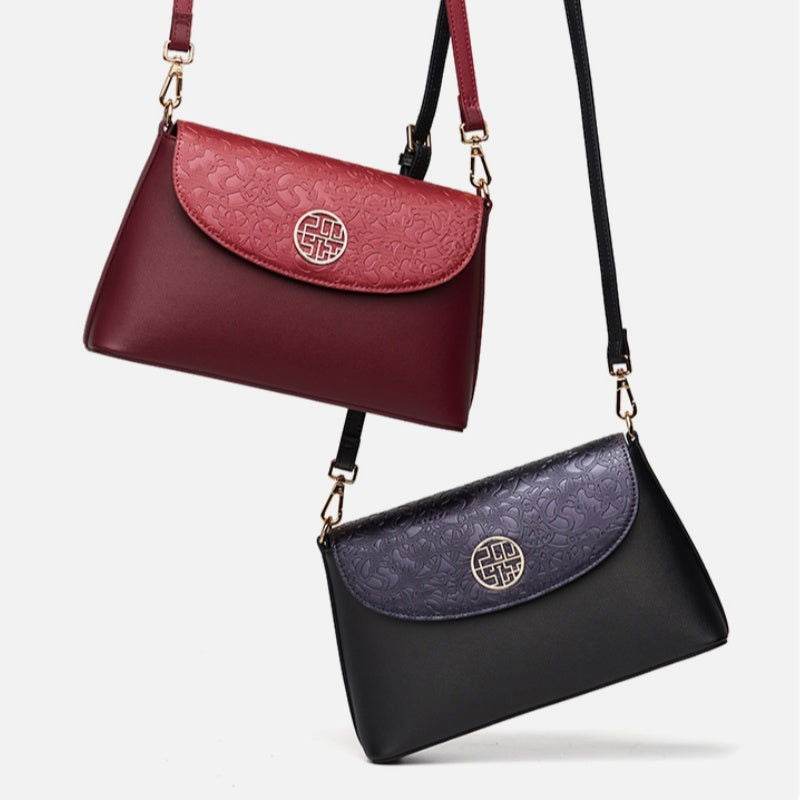 Embossing Leather Red Shoulder Bag Wedding Handbag - SinoCultural -- P240042R