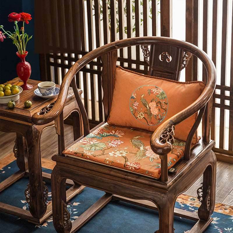 Chinoiserie Short Plush Lumbar Pillow Orange Hydrangea Dream - SinoCultural -- WP003A01 -