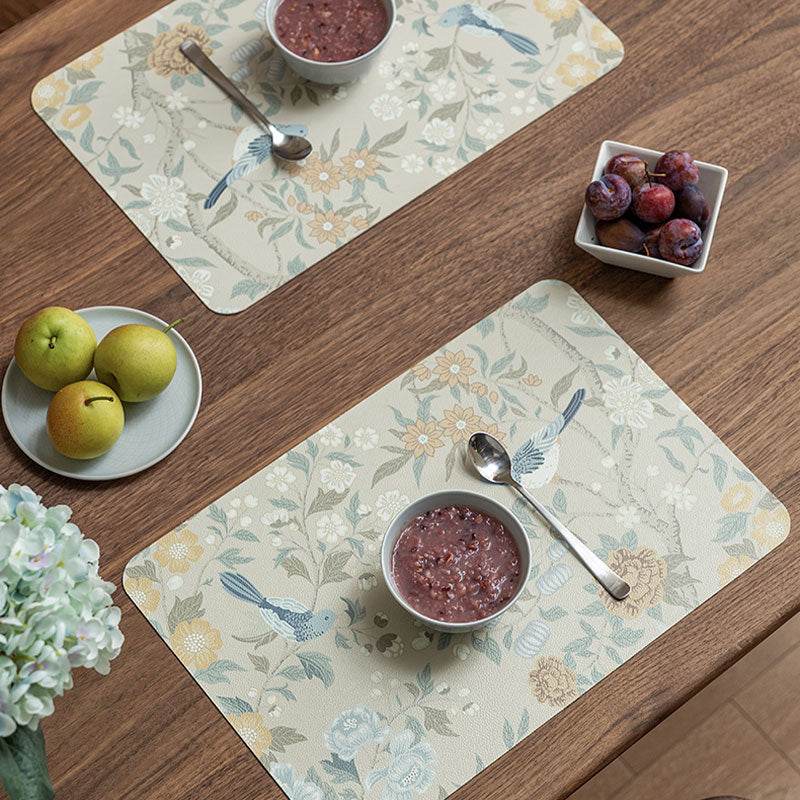 2-Piece Chinoiserie Placemat Waterproof Heat Resistant Blue Table Mat - SinoCultural -- TM010A01
