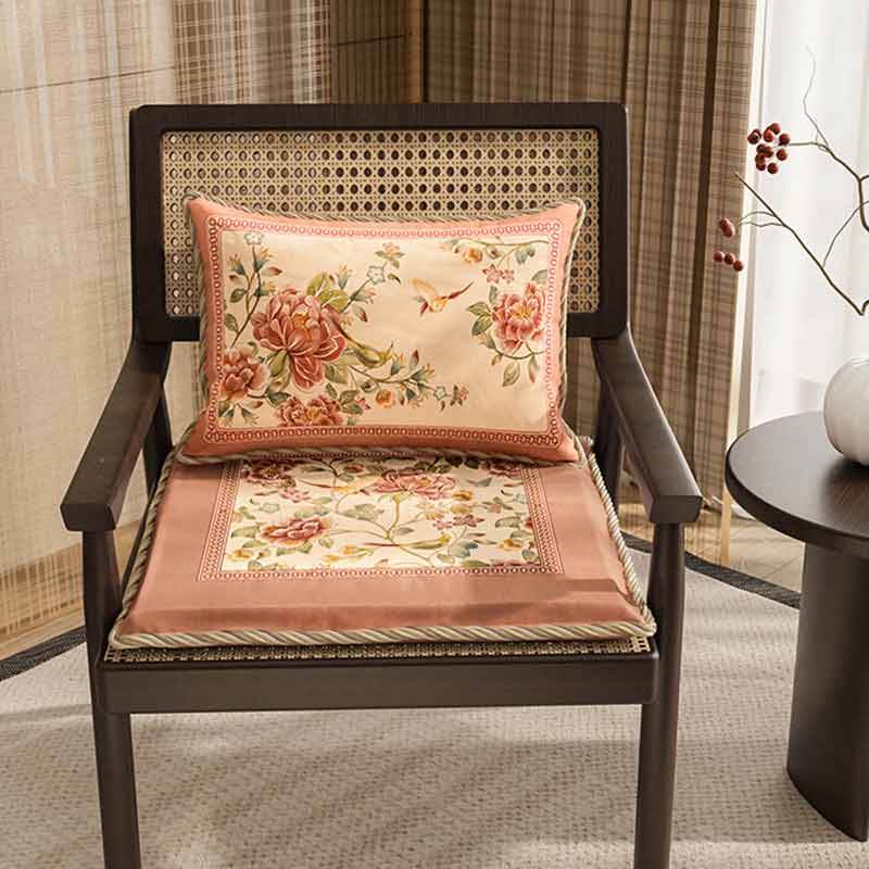 Chinoiserie Spring Powder Pink Floral Bird Dining Chair Cushion & Sofa Pillow - SinoCultural -- SC040A38