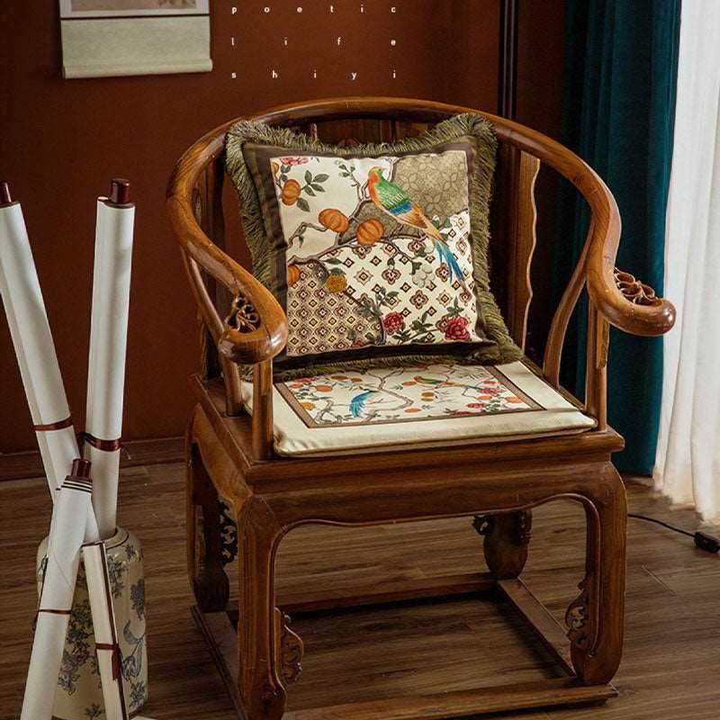 Chinoiserie Orange Persimmon Luxurious Wooden Chair Cushion - SinoCultural -- SC009A38 -