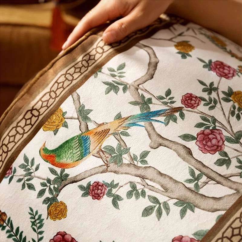 Chinoiserie Autumn Living Room Couch Cushion Pouf - SinoCultural -- B48J0018-1-C