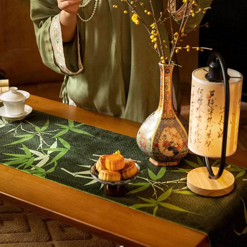 Chinoiserie Elegant Green Bamboo Table Runner - SinoCultural -- TR009GN160