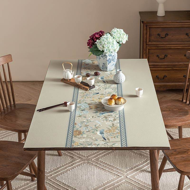 Chinoiserie Elegant High-end Floral Rectangular Leather Table Placemat - SinoCultural -- TM041A6060 -