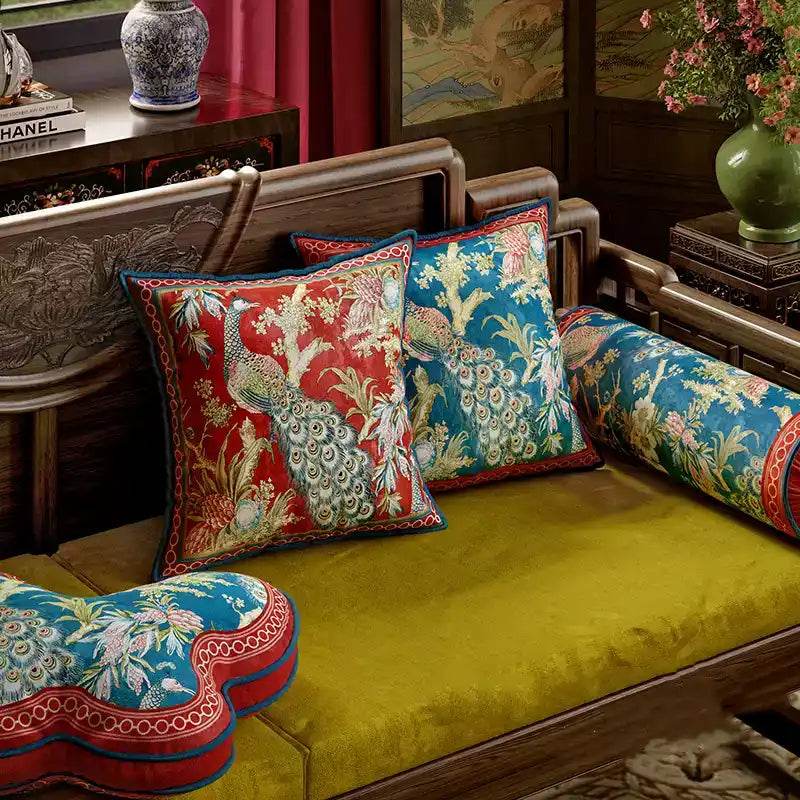 Chinoiserie Luxurious Peacock Decorative Throw Pillow - SinoCultural -- SJZBZ066A01