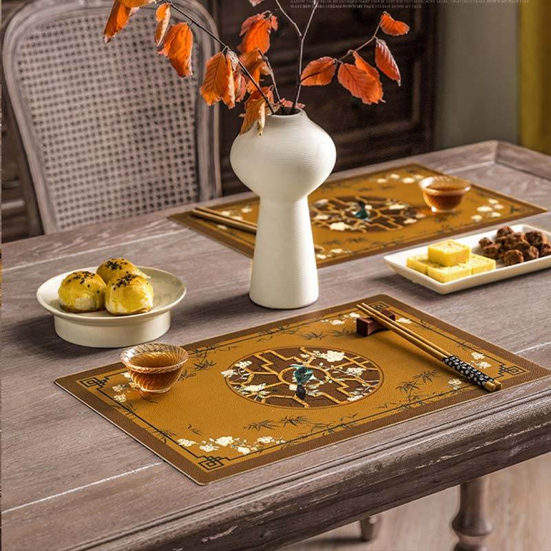 2-Piece Chinoiserie Vintage Classic Palace Style Thick Table Mat - SinoCultural -- TM043A3045 -
