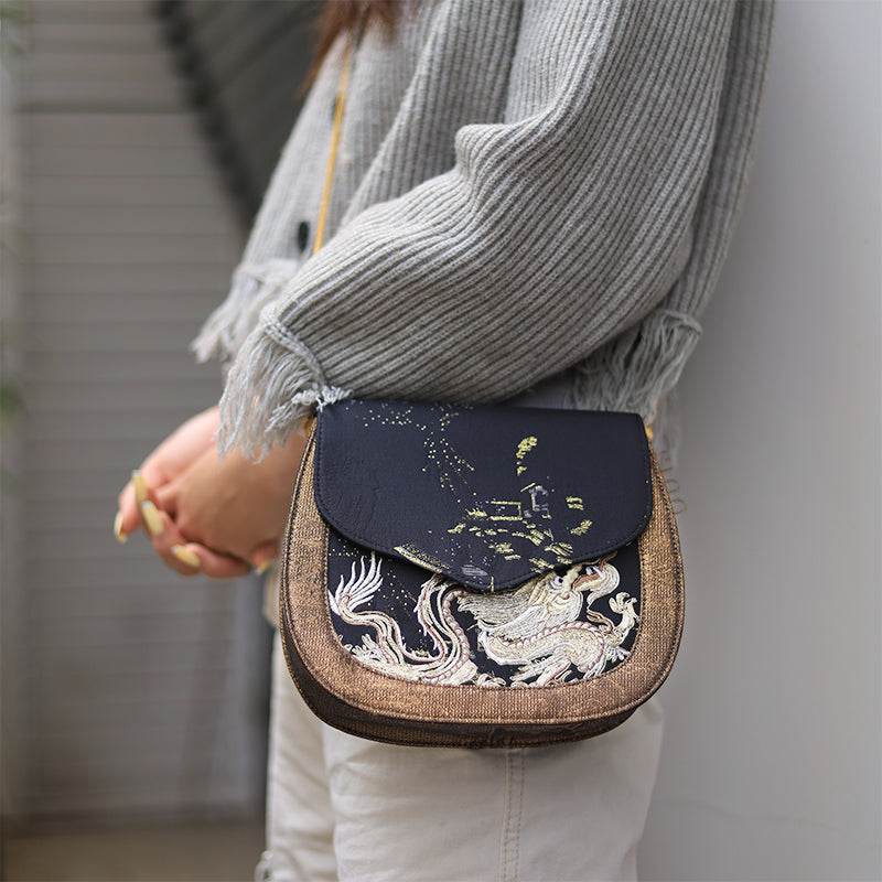 Saddle Loong Embroidered Bag – Ultra-Light 216g, Recycled Fabric & Hualuo Silk - SinoCultural -- GD1206