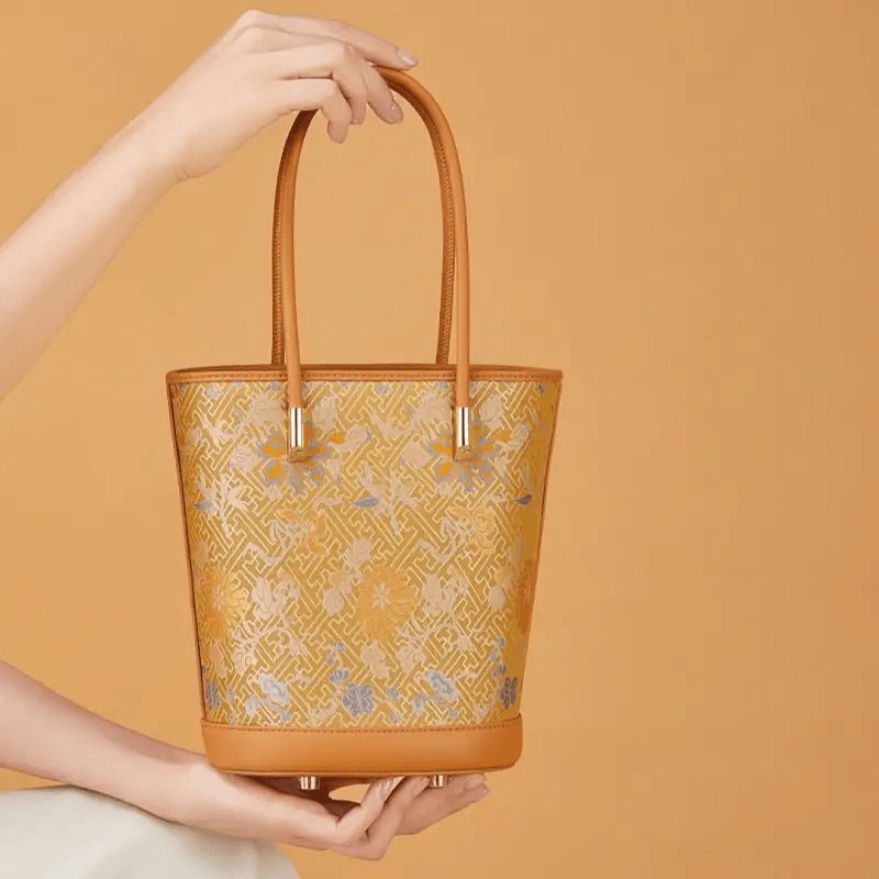Song Brocade Mulberry Silk Tote Bucket Bag - SinoCultural -- P120636