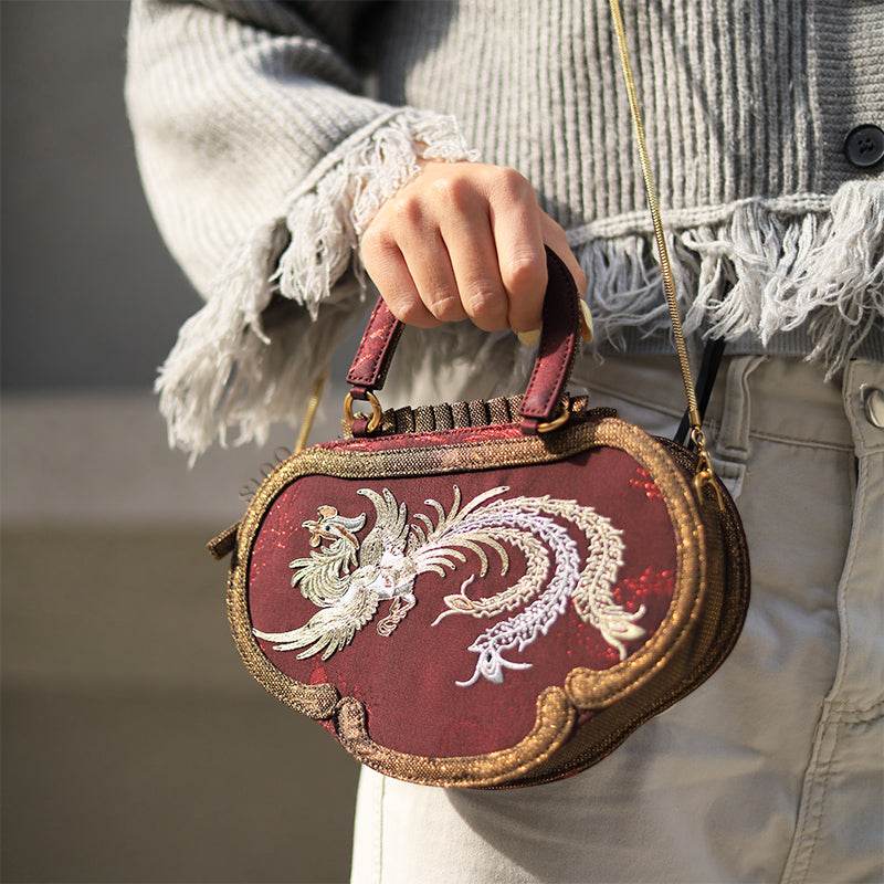 Ultra-Light Ruyi Phoenix Embroidery Handbag Recycled Fabric with Hualuo Silk 205g - SinoCultural -- GD1212