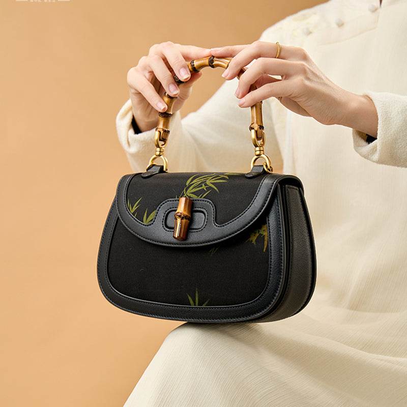 Xiangyunsha Print Crossbody Bamboo Handle Bag for Women - SinoCultural -- P110607 -