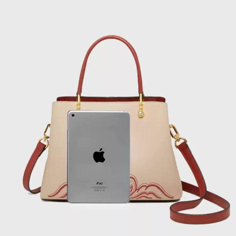 Embroidery Genuine Leather Elegant Crossbody Bag Veined Pattern - SinoCultural -- SC1753-A1