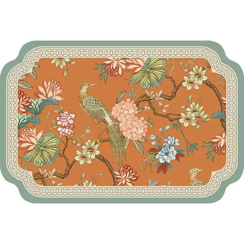 2-Piece Chinoiserie Mountain Hydrangea Leather Washable Placemat - SinoCultural -- TM015A3045 -