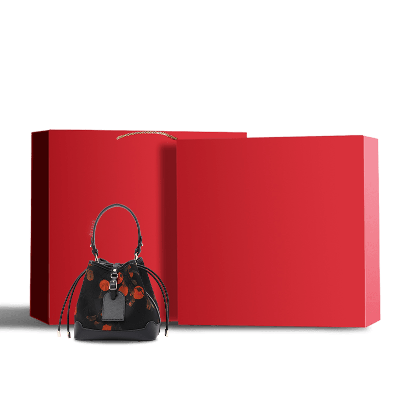 Xiangyunsha Silk Leather Printed Persimmon Bucket Bag - SinoCultural -- YS220680