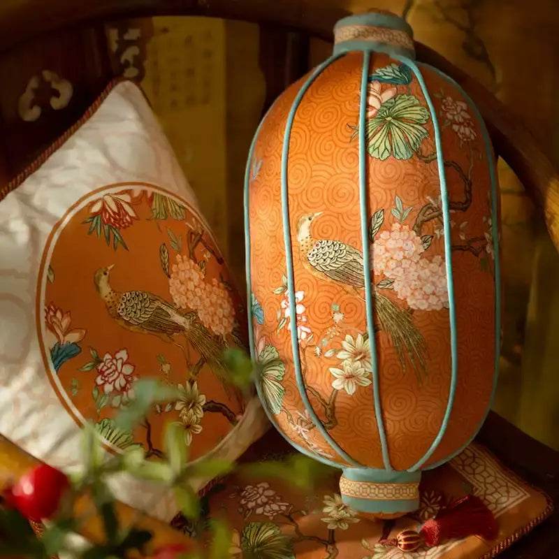 Chinoiserie Lantern-Shaped Throw Pillow Orange Hydrangea Dream - SinoCultural -- SJZBZ029A01 -