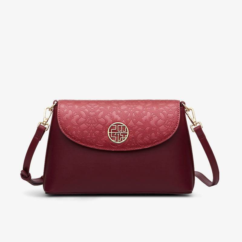 Embossing Leather Red Shoulder Bag Wedding Handbag - SinoCultural -- P240042R