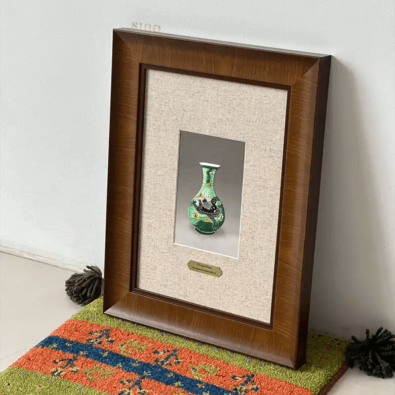 Intangible Heritage Suzhou Embroidery Dragon Vase Wall Art - SinoCultural -- JN1106