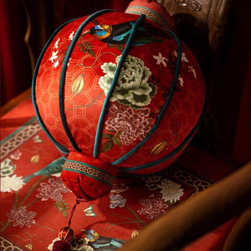 Chinoiserie Red Festive Chinese Lantern Pillow for Living Room - SinoCultural -- SJZBZ020RD01