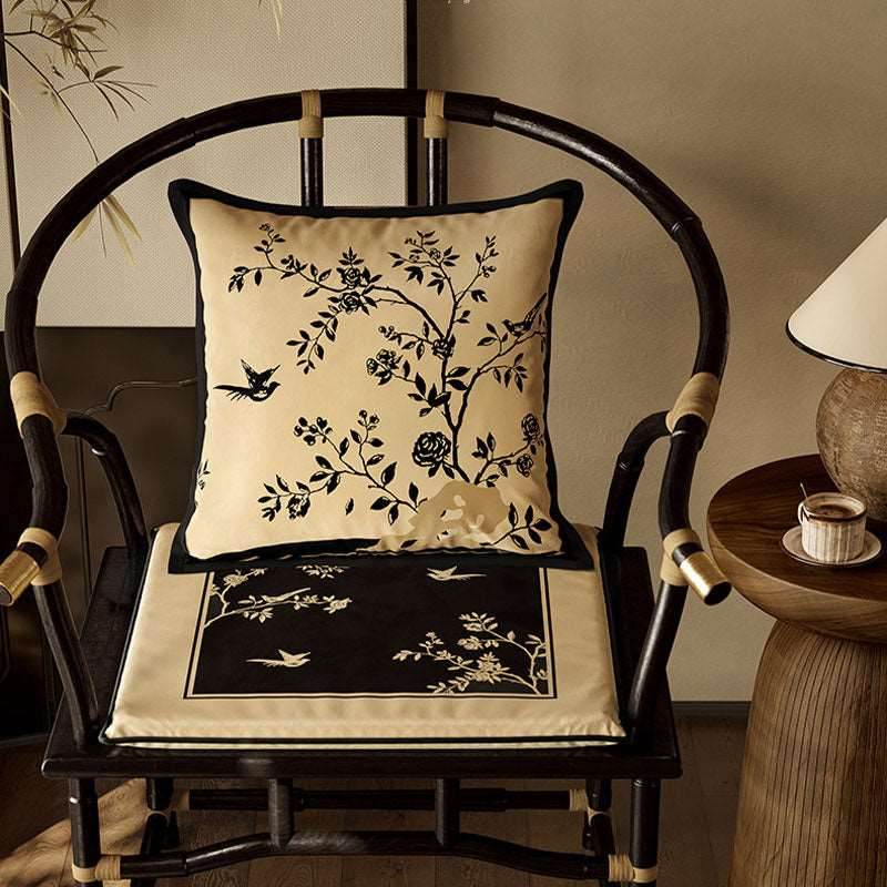 Chinoiserie Shadow Flowers Comfort Wooden Chair Cushion - SinoCultural -- SC004B38 -