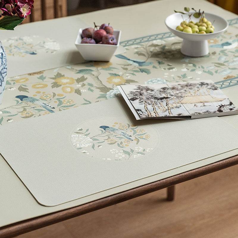 2-Piece Chinoiserie Placemat Waterproof Heat Resistant Blue Table Mat - SinoCultural -- TM010A01