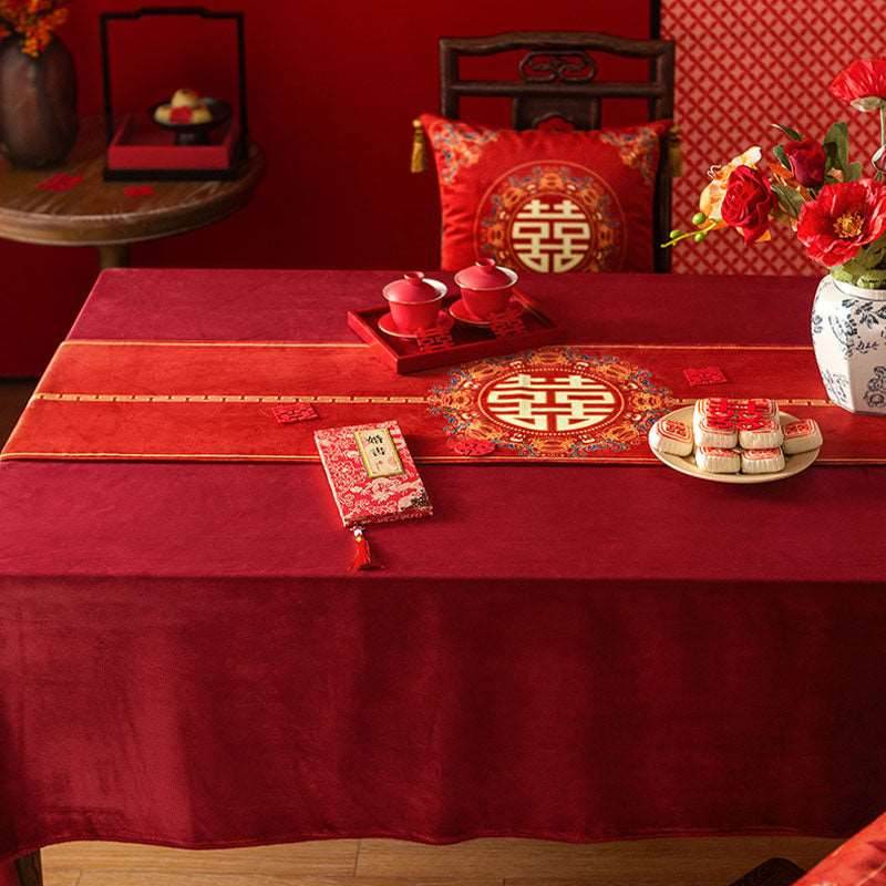 Chinoiserie Wedding Celebration Prosperity 囍(xǐ) Table Runner - SinoCultural -- TR010R160