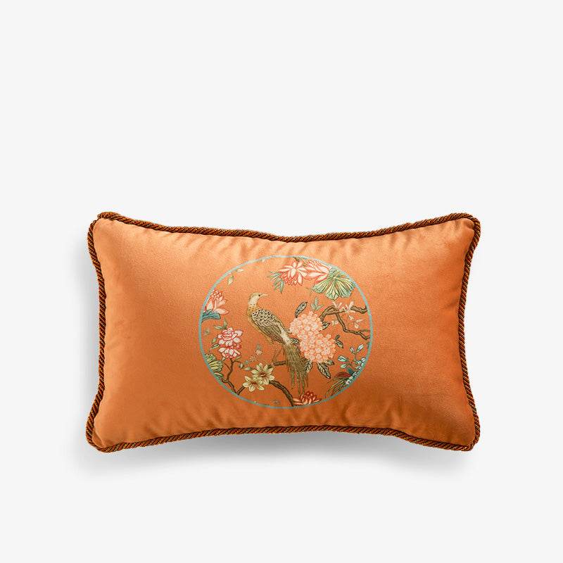Chinoiserie Sofa Cushion Throw Pillow Orange Hydrangea Dream - SinoCultural -- SJZBZ028A01