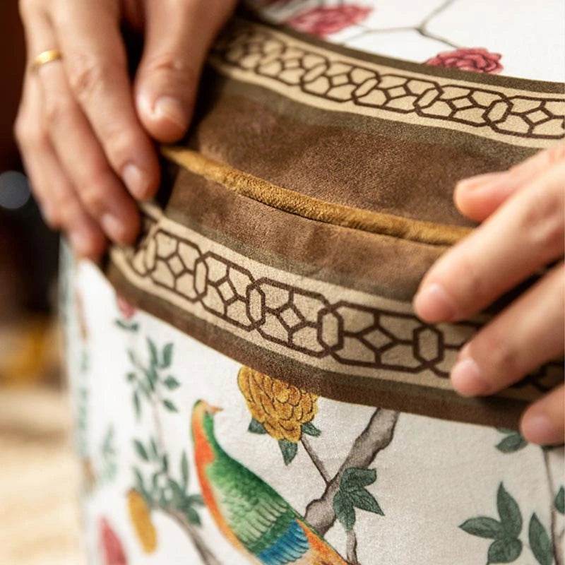 Chinoiserie Autumn Living Room Couch Cushion Pouf - SinoCultural -- B48J0018-1-C