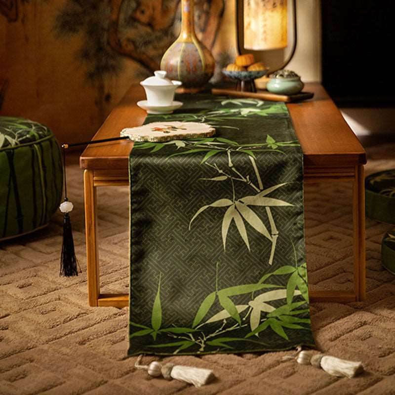 Chinoiserie Elegant Green Bamboo Table Runner - SinoCultural -- TR009GN160