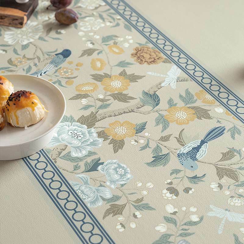 Chinoiserie Elegant High-end Floral Rectangular Leather Table Placemat - SinoCultural -- TM041A6060 -
