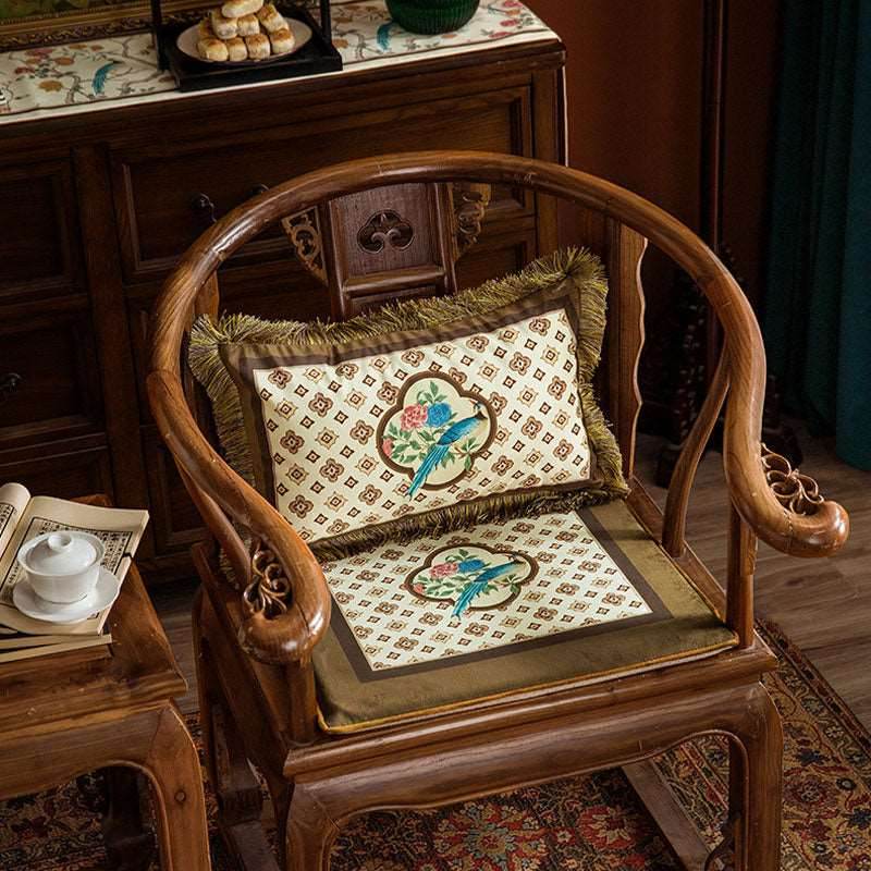 Chinoiserie Orange Persimmon Luxurious Lumbar Pillow - SinoCultural -- WP009A01 -