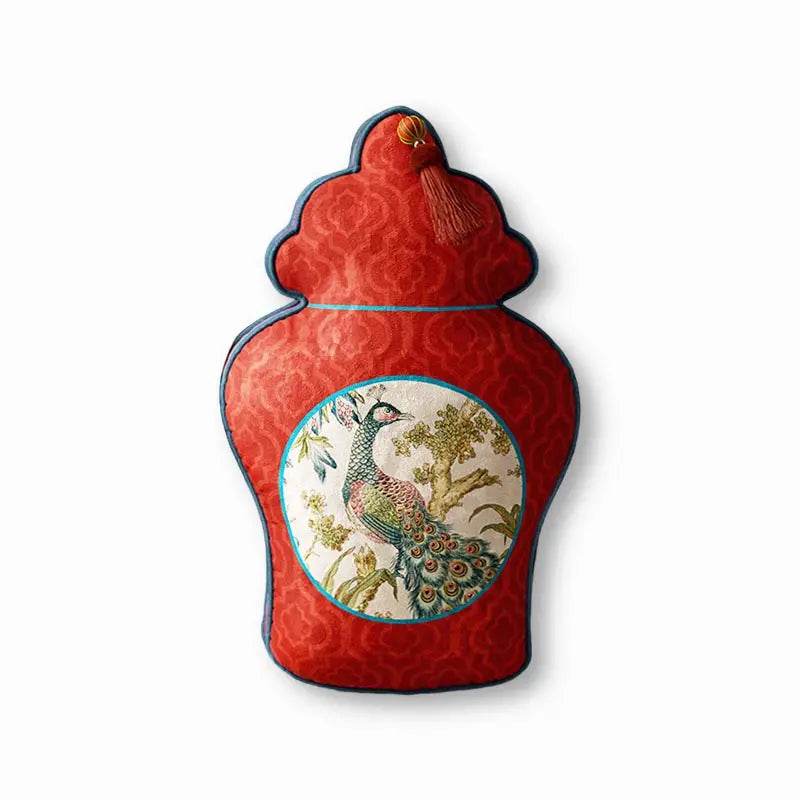 Chinoiserie Original Luxurious Vase-Shaped Peacock Lumbar Pillow - SinoCultural -- SJZBZ064A01