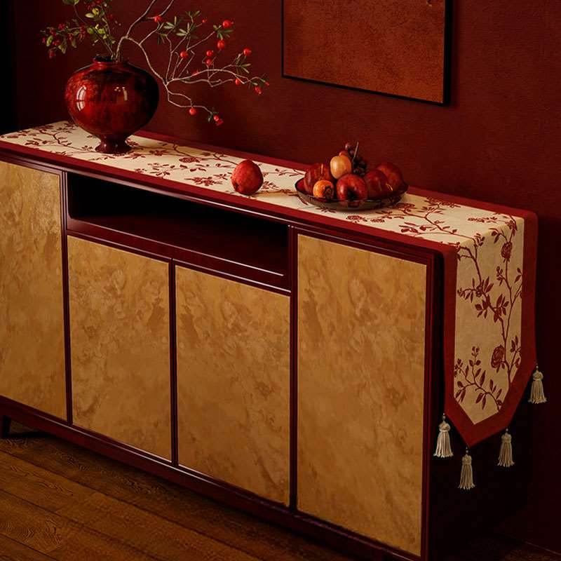 Chinoiserie Wedding Luxe Flower and Bird Red Table Runner - SinoCultural -- TR003RW160