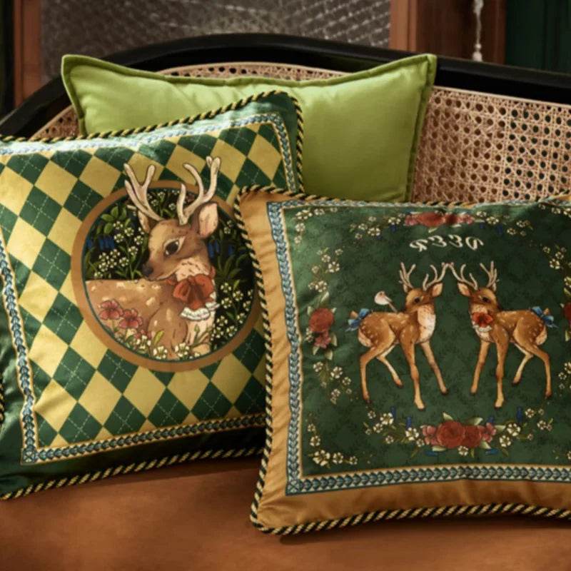 Christmas Limited Series Green Festive Reindeer Design Sofa Pillow - SinoCultural -- HS-BZ1112-1