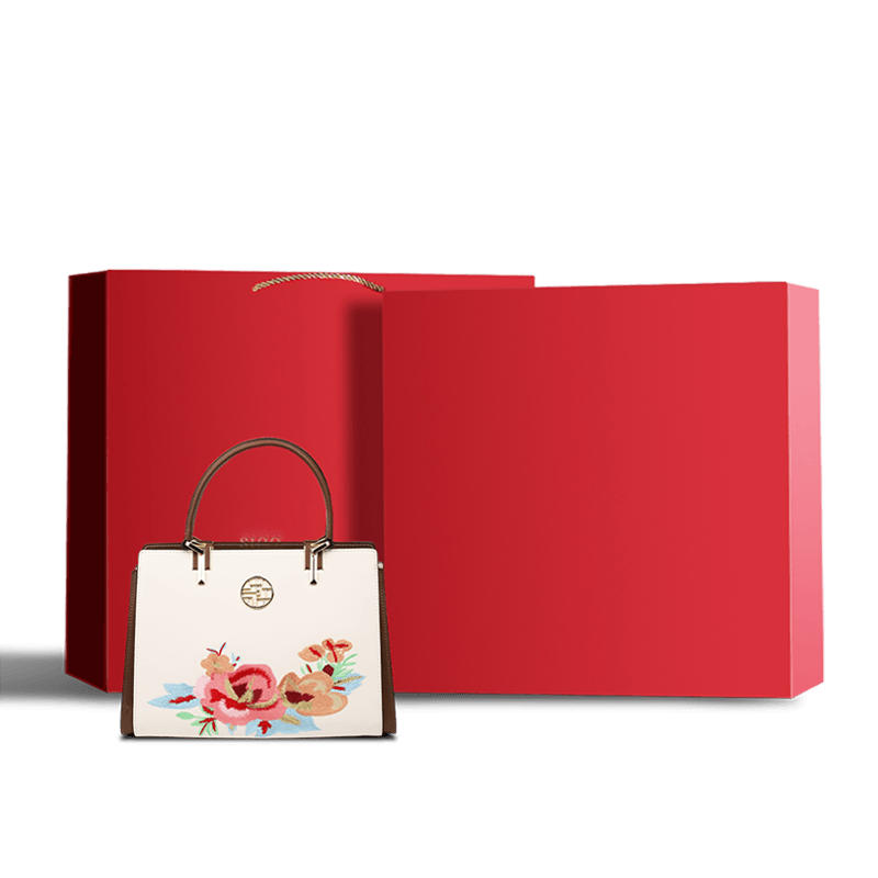 Embroidery Genuine Leather Floral Elegant Crossbody Bag - SinoCultural -- SC1754-A2 -