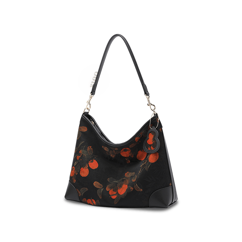 Xiangyunsha Silk Leather Printed Persimmon Shoulder Bag - SinoCultural -- YS220679